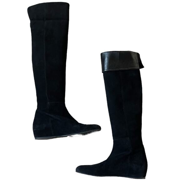 Stuart Weitzman Over the Knee Black Leather and Suede Roll Cuff Tall Boots 7.5 - Picture 5 of 15